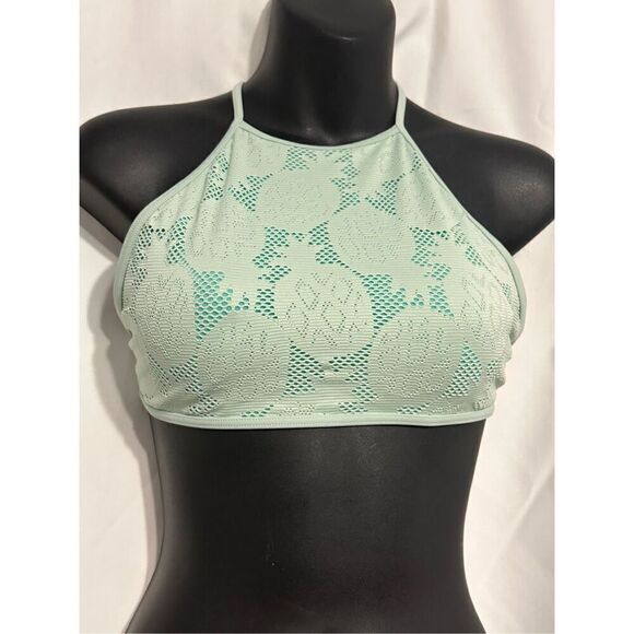 Beautiful Aerie Pineapple Bikini Halter Top green swimsuit top GOOD CONDITION ME - Picture 1 of 3